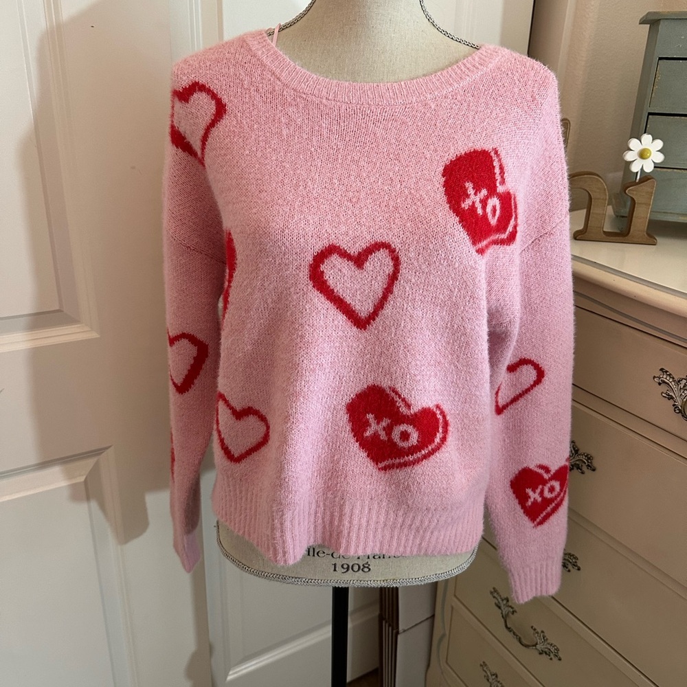 Pink Heart Pattern Sweater